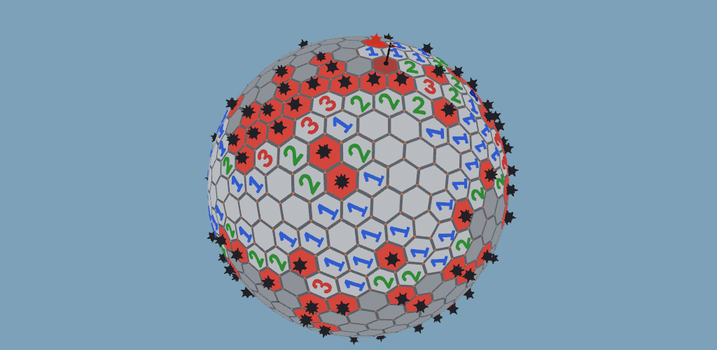 Partie de HexMinefield 3D sur une grille sphérique